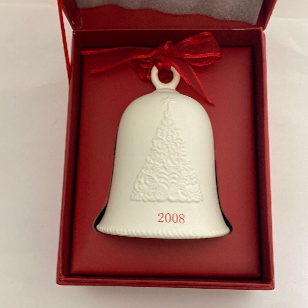 Hallmark White Red Porcelain Dated Bell 2008 Christmas Collectible‎ Ornament